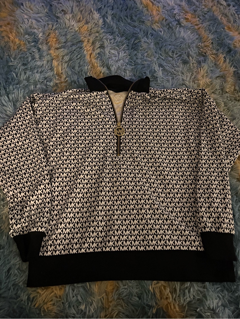 Michael Kors Black & White MK Logo Half-Zip Sweatshirt